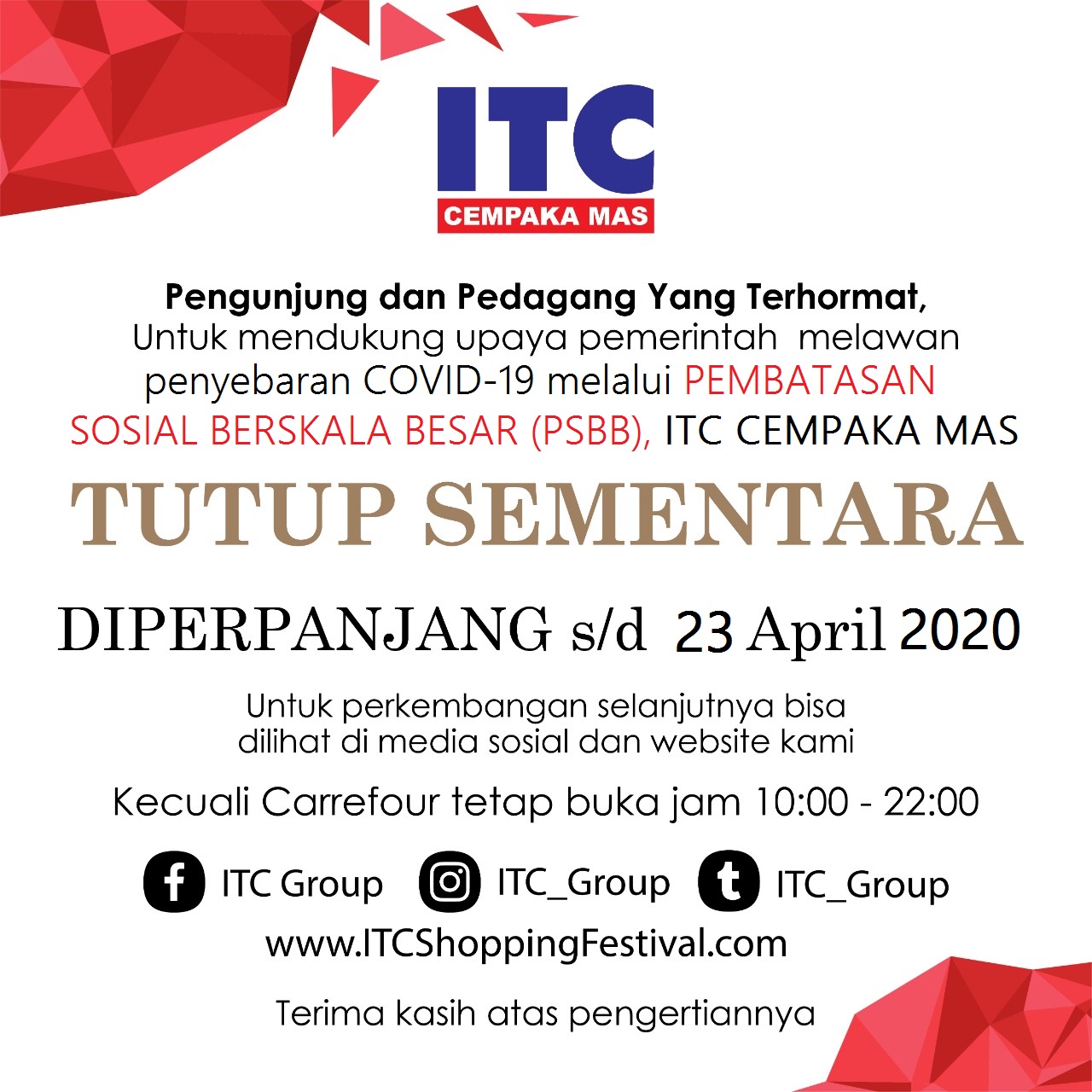  ITC  Cempaka  Mas  Tutup Sementara ITC  SHOPPING FESTIVAL